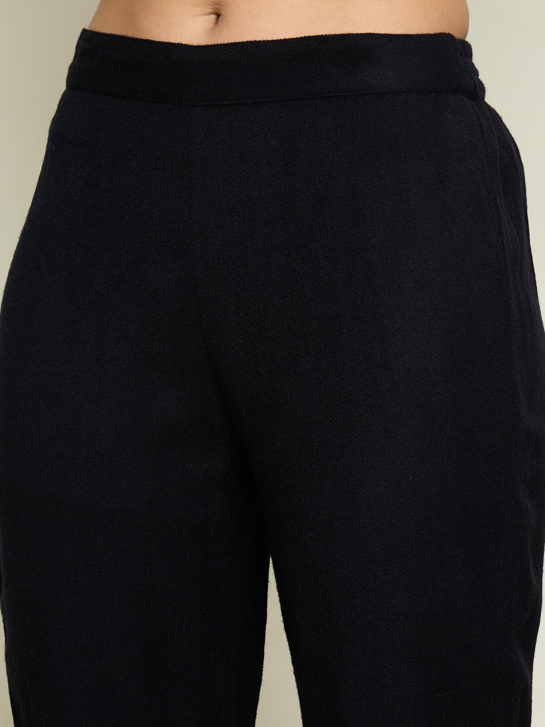 Black Woollen Embroidered Round Neck Short Kurta With Pencil Pants -Shae By SASSAFRAS