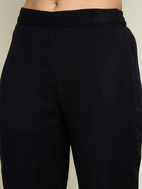 Black Woollen Embroidered Round Neck Short Kurta With Pencil Pants -Shae By SASSAFRAS