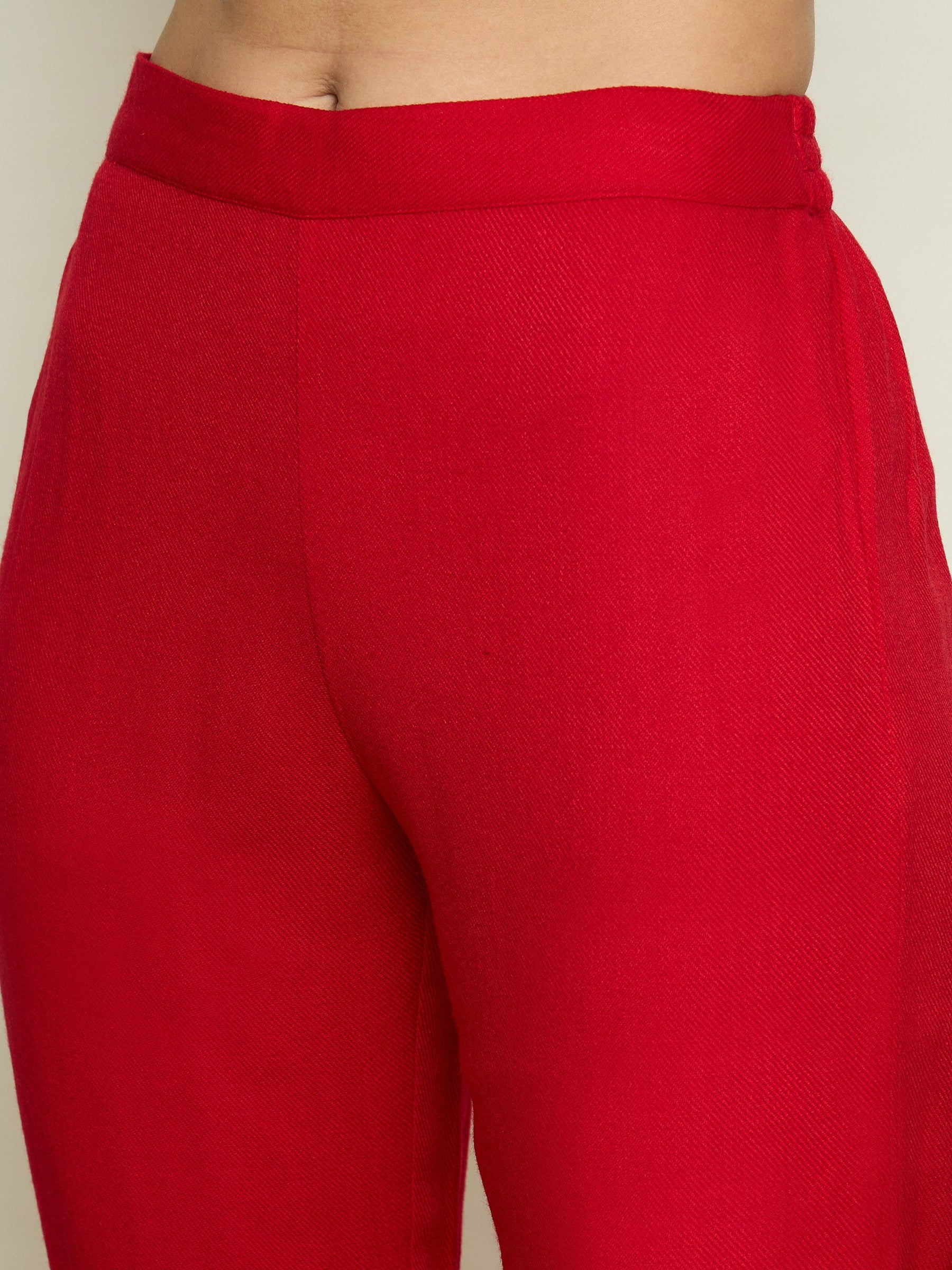 Red Woollen Embroidered Round Neck Short Kurta With Pencil Pants -Shae By SASSAFRAS