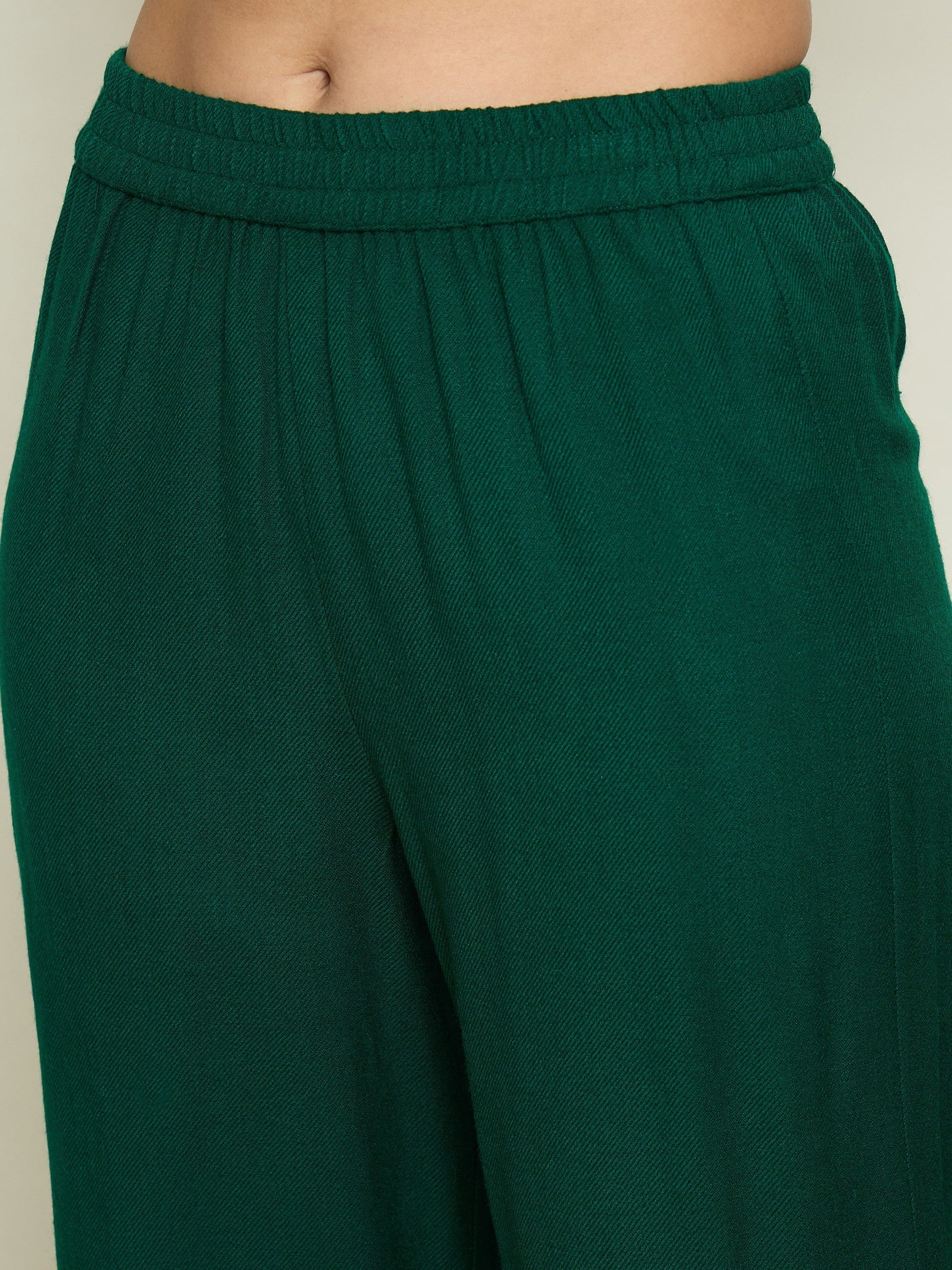 Green Woollen Embroidered Round Neck Short Kurta With Straight Pants -Shae By SASSAFRAS