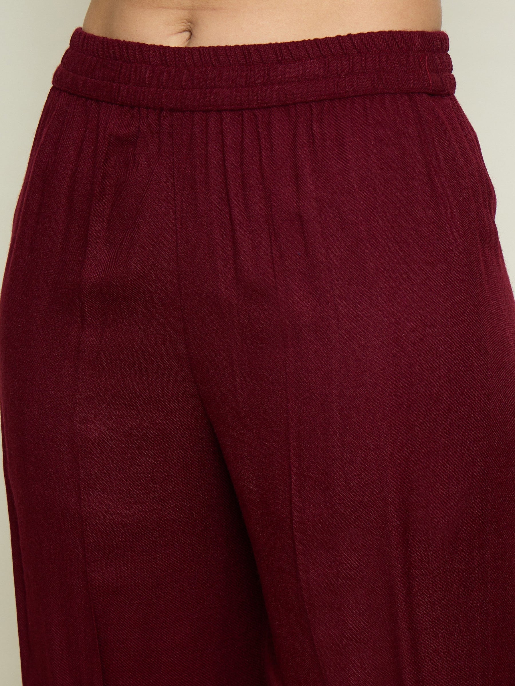 Maroon Woollen Embroidered Round Neck Short Kurta With Straight Pants -Shae By SASSAFRAS
