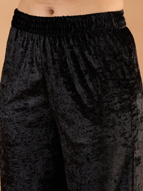 Black Velvet V Neck Embroidered Kurta With Straight Pants -Shae by SASSAFRAS