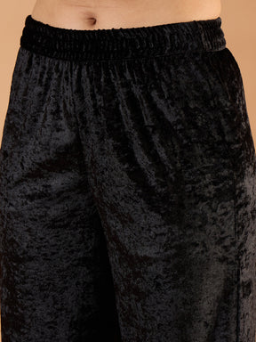 Black Velvet V Neck Embroidered Kurta With Straight Pants -Shae by SASSAFRAS