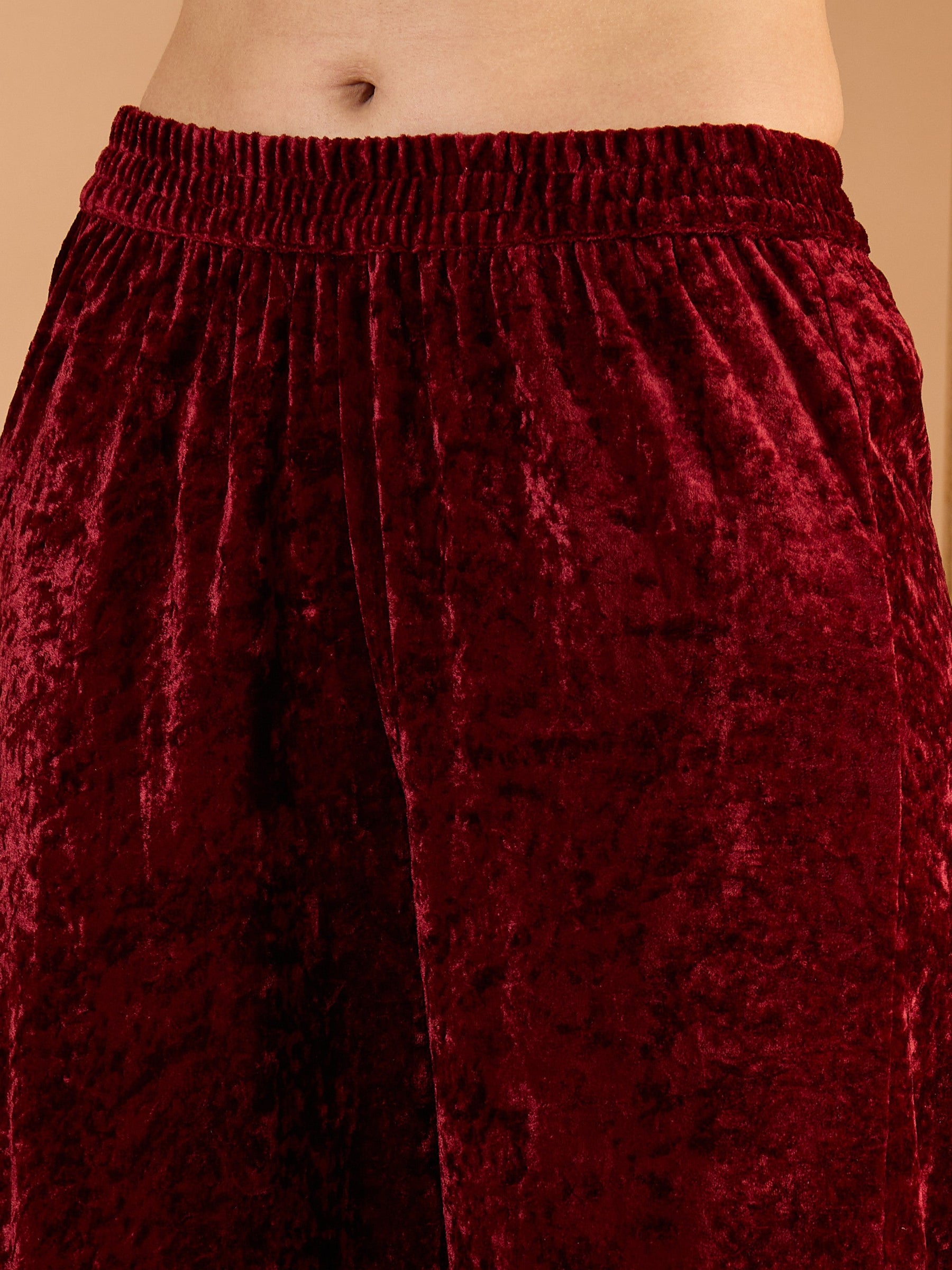 Maroon Velvet Embroidered Straight Kurta With Straight Pants -Shae By SASSAFRAS