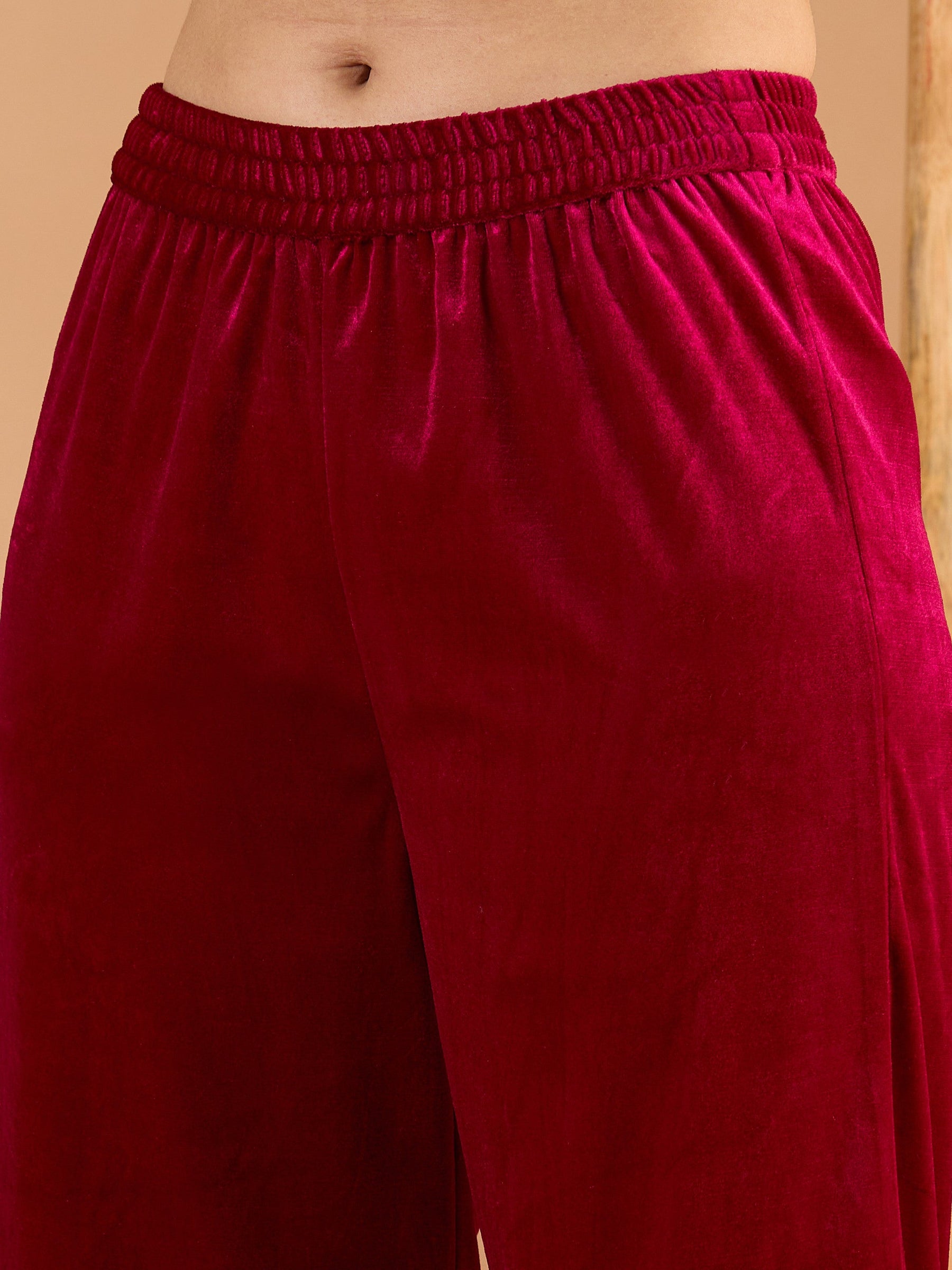 Fuchsia Velvet Embroidered Kurta With Straight Pants -Shae By SASSAFRAS