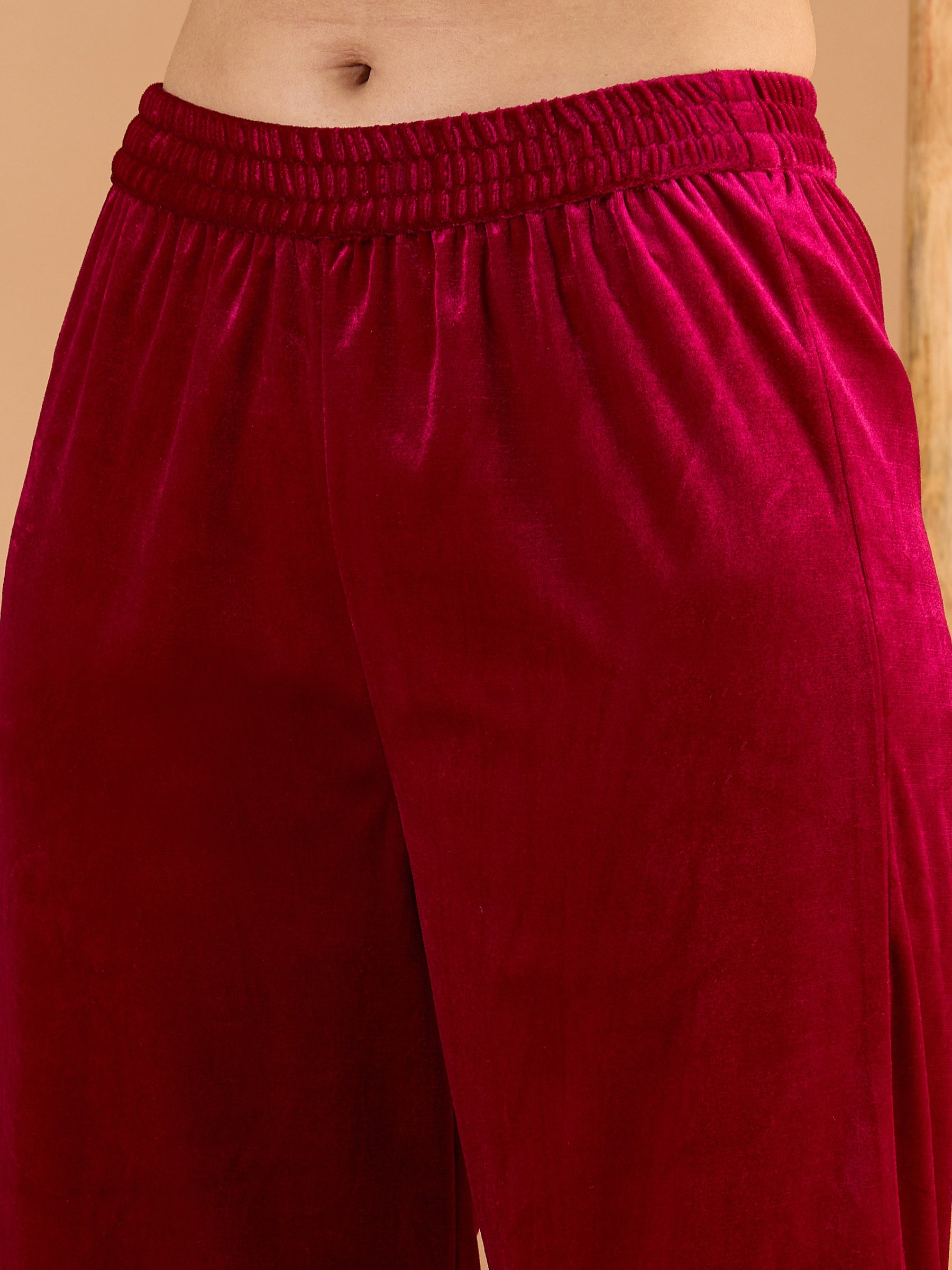 Fuchsia Velvet Embroidered Kurta With Straight Pants -Shae by SASSAFRAS