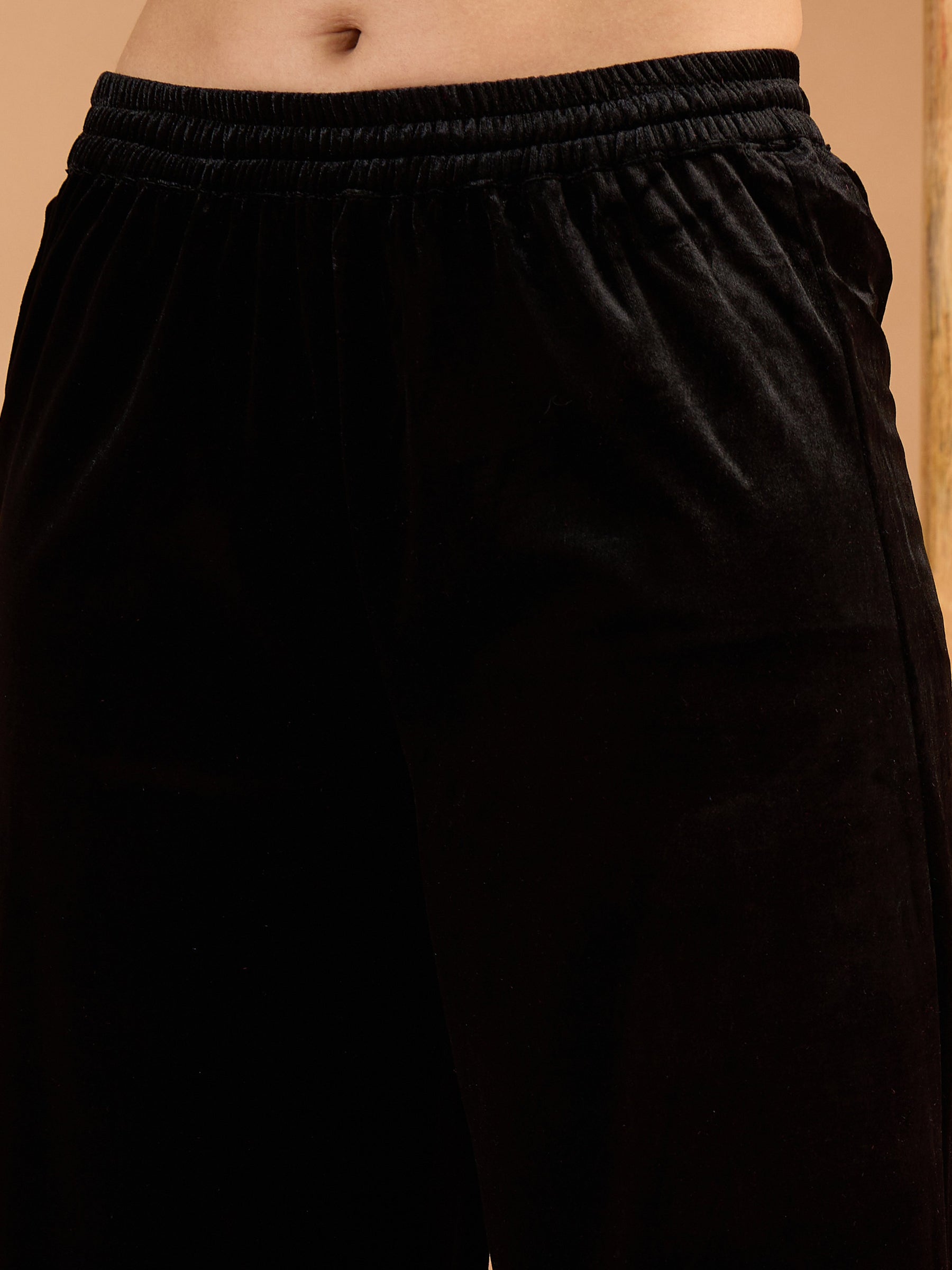 Black Velvet Embroidered Straight Kurta With Straight Pants -Shae by SASSAFRAS