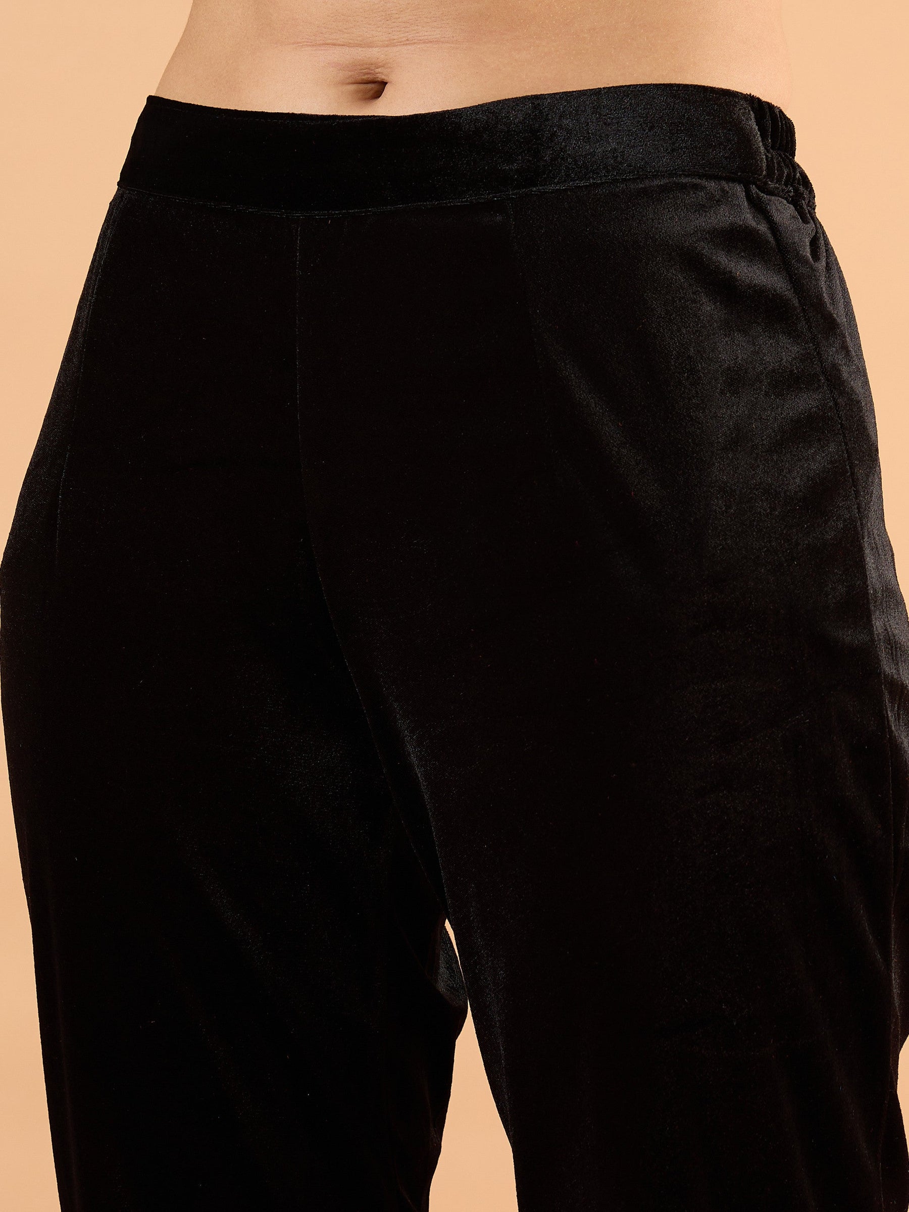 Black Velvet Embroidered Kurta With Tulip Pants -Shae by SASSAFRAS