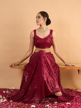 Maroon Sequence Sleeveless Crop Top With Anarkali Skirt-Shae By SASSAFRAS