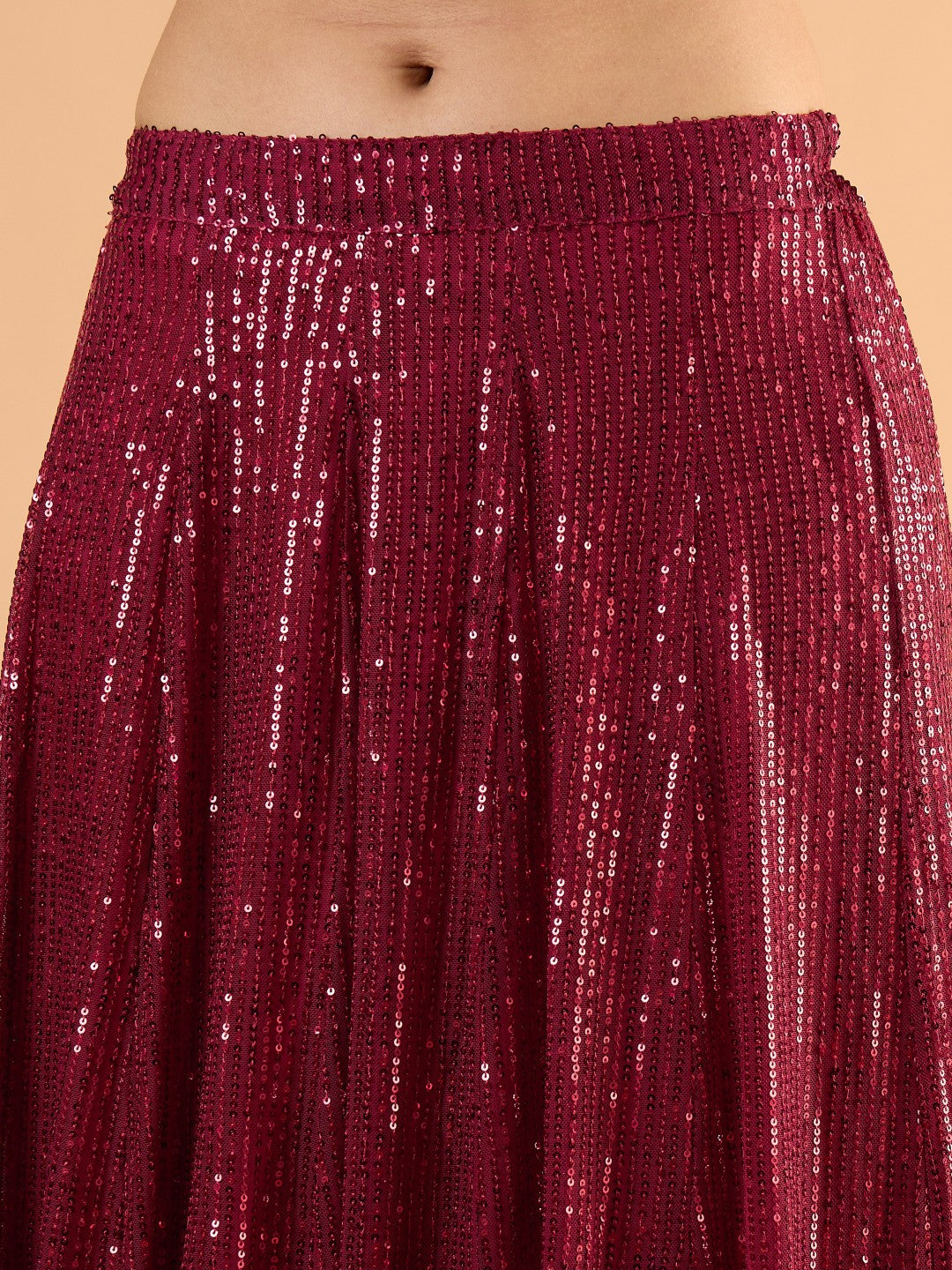 Maroon Sequence Sleeveless Crop Top With Anarkali Skirt-Shae By SASSAFRAS