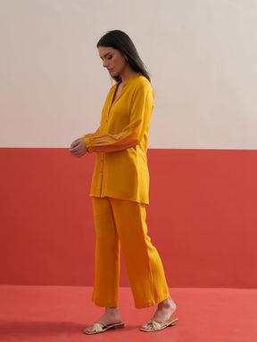 Yellow Sleeves Embroidered Shirt With Pants-Shae by SASSAFRAS