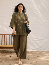 Olive All Over Embroidered Shirt With Palazzos-Shae by SASSAFRAS