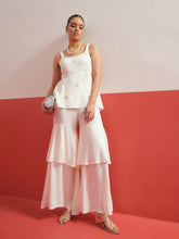 White Embroidered Top With Layered Sharara Pants -Shae by SASSAFRAS