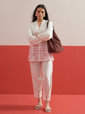 White Hem Embroidered Shirt With Pleated Pants-Shae by SASSAFRAS