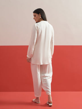 White Hem Embroidered Shirt With Pleated Pants-Shae by SASSAFRAS