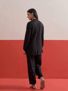 Black Hem Embroidered Shirt With Pleated Pants-Shae by SASSAFRAS