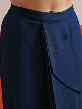 Navy Embroidered Strappy Top With Dhoti Skirt -Shae by SASSAFRAS