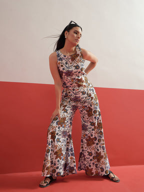 White Multi Floral Sleeveless Top With Palazzos-Shae by SASSAFRAS