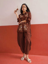 Brown Embroidered Hi-Low Shirt With Balloon Pants -Shae by SASSAFRAS
