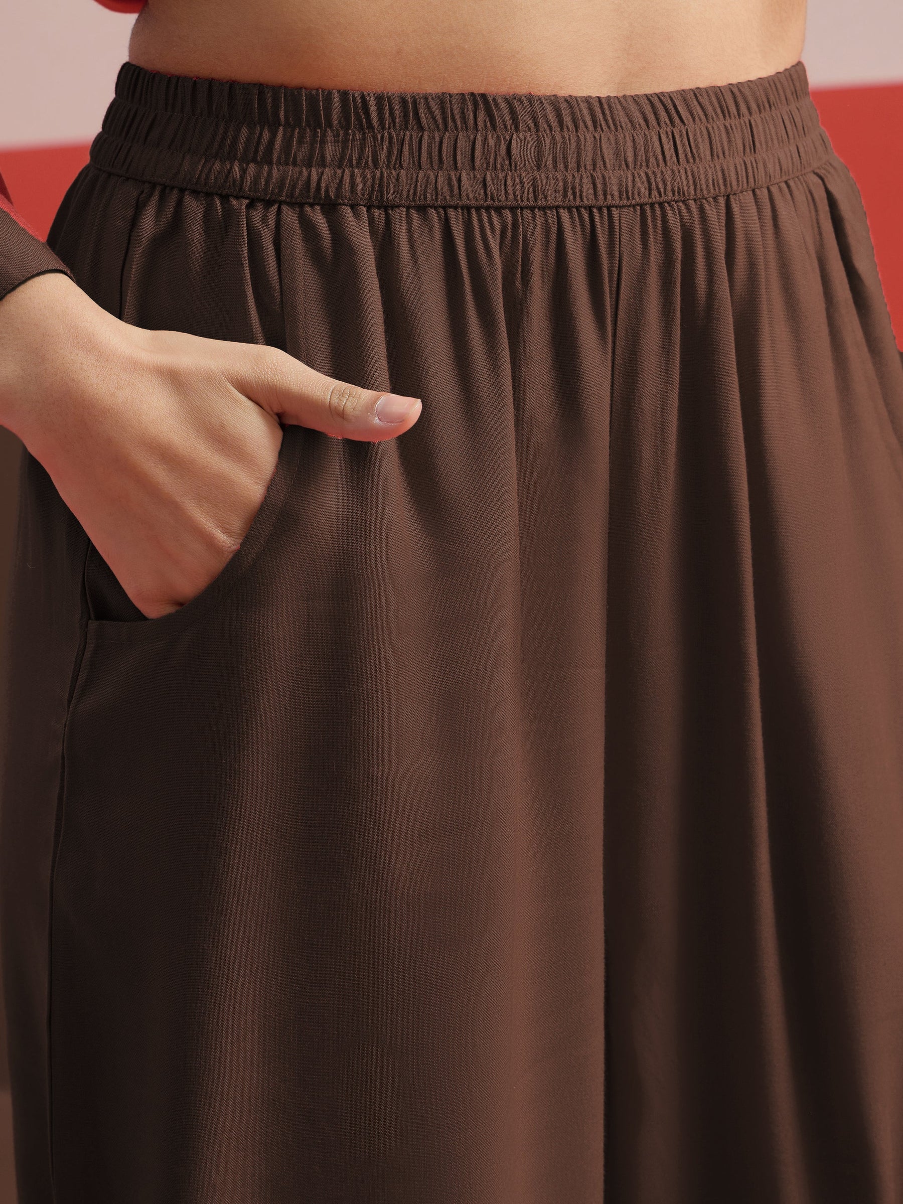 Brown Embroidered Hi-Low Shirt With Balloon Pants -Shae by SASSAFRAS