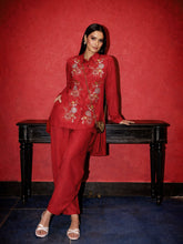 Red Embroidered Hi-Low Shirt With Balloon Pants -Shae by SASSAFRAS