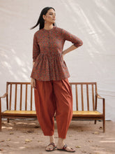 Maroon Geometric Peplum Top With Balloon Pants-Shae by SASSAFRAS
