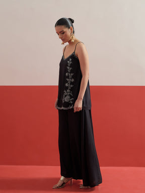 Black Embroidered Strappy Top With Palazzos-Shae by SASSAFRAS