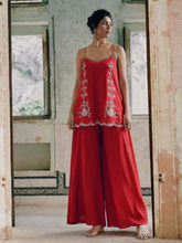 Red Embroidered Strappy Top With Palazzos-Shae by SASSAFRAS