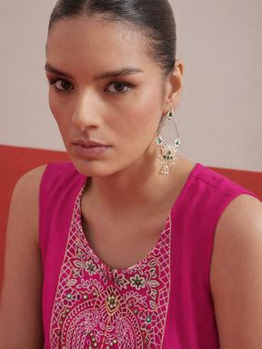 Fuchsia Embroidered Short Kurti With Farshi Salwar-Shae by SASSAFRAS