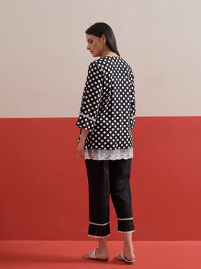 Black Polka Dot Embroidered Short Kurti With Pencil Pants -Shae by SASSAFRAS