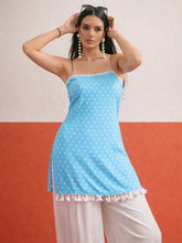 Blue Polka Dot Strappy Kurta With Afghani Salwar-Shae by SASSAFRAS