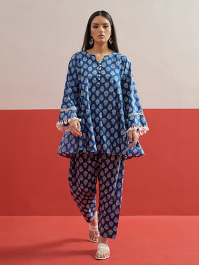 Blue Floral Choga Kurta With Farshi Salwar-Shae by SASSAFRAS