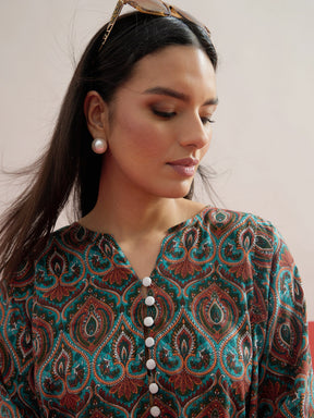 Green Floral Choga Kurta With Farshi Salwar-Shae by SASSAFRAS