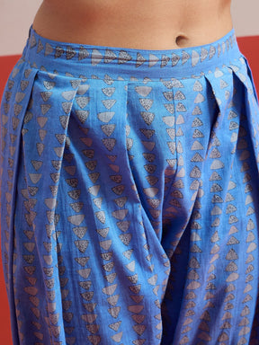 Blue Floral Short Kurti With Farshi Salwar -Shae by SASSAFRAS