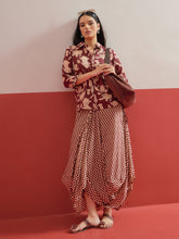 Brown Floral Button Down Top With Dhoti Skirt-Shae by SASSAFRAS