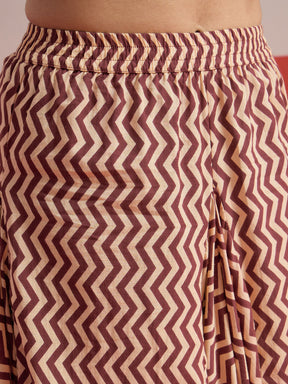 Brown Floral Button Down Top With Dhoti Skirt-Shae by SASSAFRAS