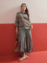 Green Floral Button Down Top With Dhoti Skirt-Shae by SASSAFRAS