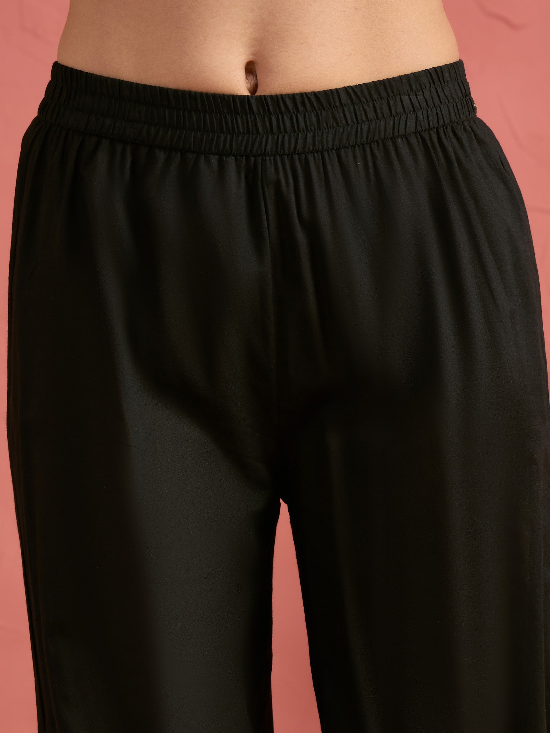 Women Black Embroidered Strappy Peplum Top With Balloon Pants