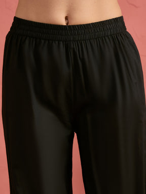 Women Black Embroidered Strappy Peplum Top With Balloon Pants