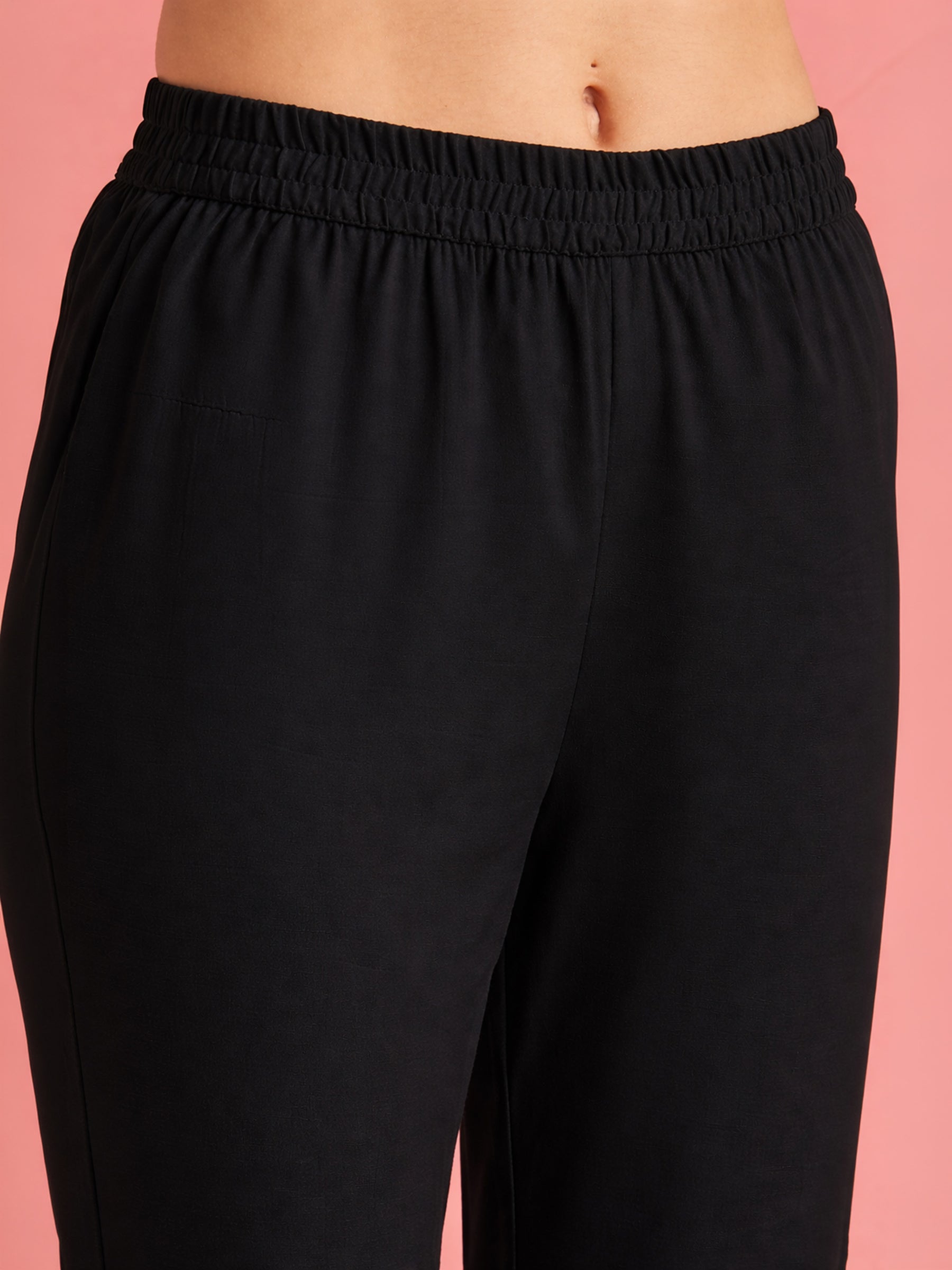 Women Black Embroidered Choga Kurta With Pencil Pants