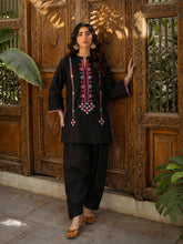 Black Embroidered Short Kurta With Farshi Salwar-Shae by SASSAFRAS
