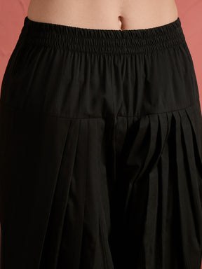 Black Embroidered Short Kurta With Farshi Salwar-Shae by SASSAFRAS