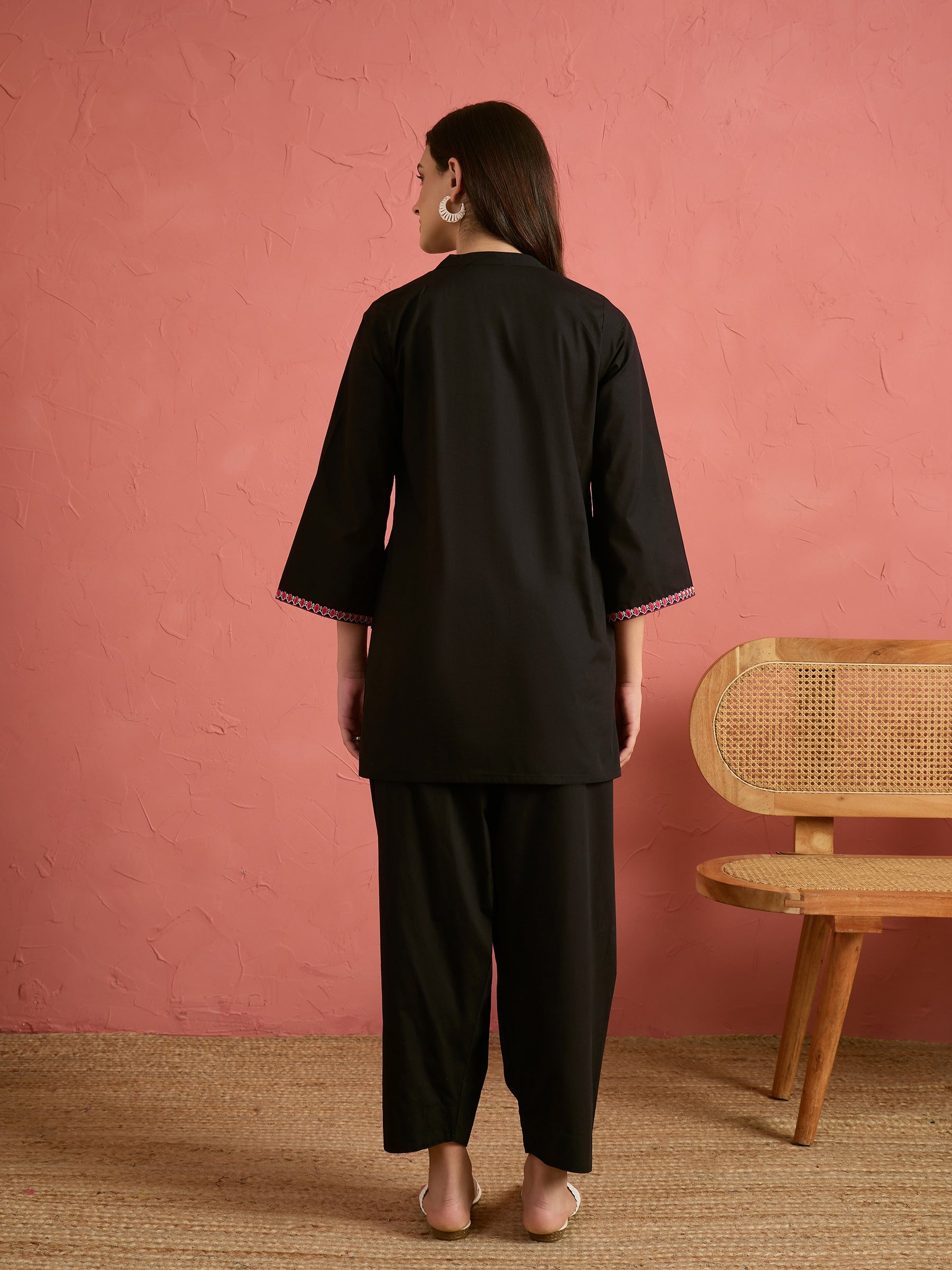Women Black Embroidered Short Kurta With Farshi Salwar