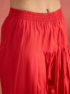 Red Embroidered Short Kurta With Farshi Salwar-Shae by SASSAFRAS