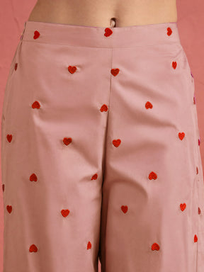 Women Onion Pink Embroidered Short Kurta With Straight Pants