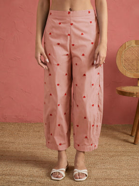 Women Onion Pink Embroidered Short Kurta With Straight Pants