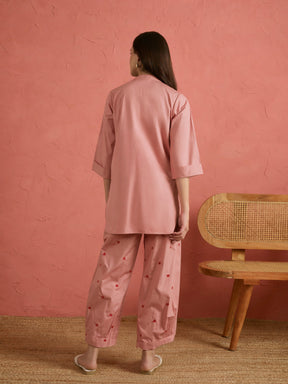 Women Onion Pink Embroidered Short Kurta With Straight Pants