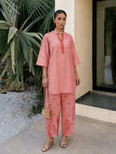Women Onion Pink Embroidered Short Kurta With Straight Pants