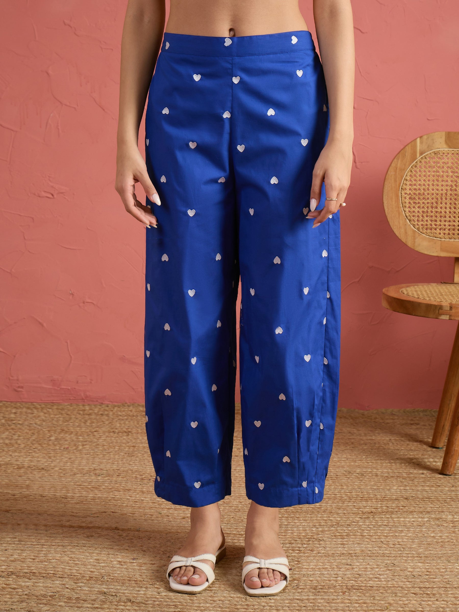 Royal Blue Embroidered Short Kurta With Straight Pants-Shae by SASSAFRAS