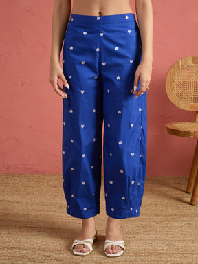 Royal Blue Embroidered Short Kurta With Straight Pants-Shae by SASSAFRAS